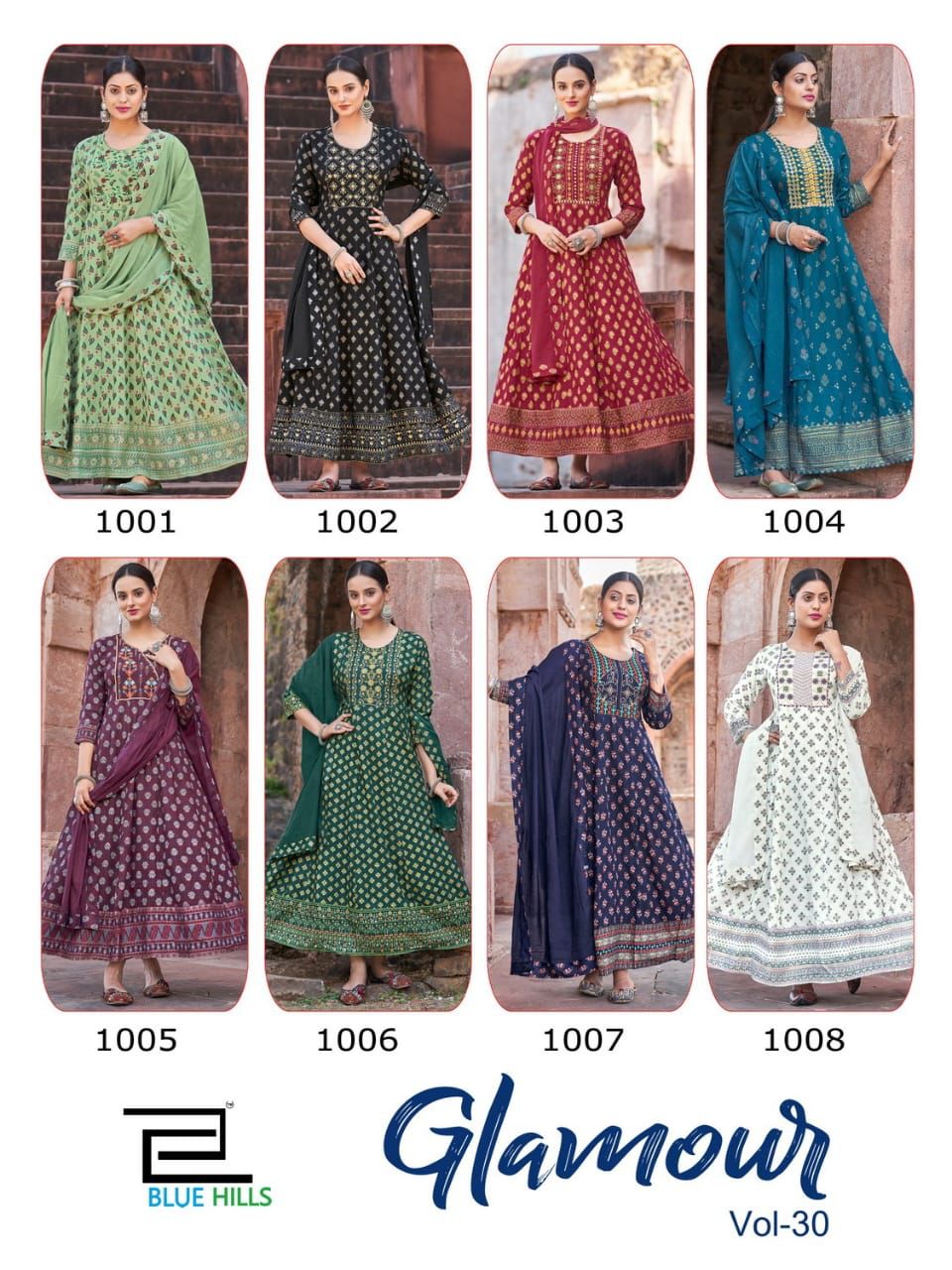 Glamour Vol 30 By Blue Hills Long Anarkali Kurtis With Dupatta
